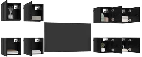 vidaXL Wandmontiertes TV-Regal 8 pcs Schwarze Eiche 30,5 x 30 x 30 cm, Schlafzimmer Stauraum Lösungen, Moderner rechteckiger Wand-TV Schrank, Schwebendes Möbel für kleine Räume