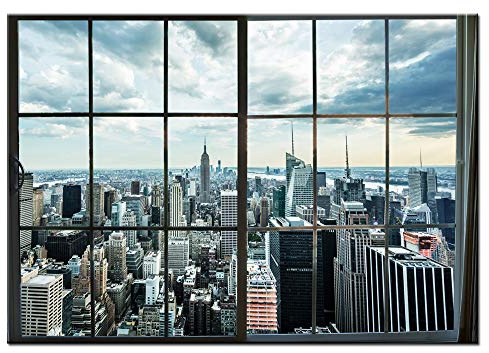 Live Art Decor- Manhattan a New York City skyline stampe su tela paesaggio urbano da finestra foto fotografia artistica su tela con telaio interno in legno casa moderna decorazione