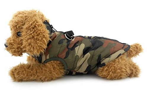 SELMAI Camo Waterproof Small Dog Cat Winter Coat Quilted Vest Jacket Harness with D-ring Pet Puppy Puffer Coat Chihuahua Cold Weather Clothes Boy Apparel Army Green L