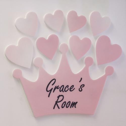 Laserables Pink Princess Crown Hearts Mirror Set Personalised Door Name Plaque Boy Girls Bed Room Sign