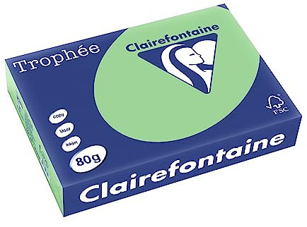 Clairefontaine 1775C - Karton mit 5 Ries Druckerpapier / Kopierpapier Trophee, intensive Farben, DIN A4, 80g, 500 Blatt x 5, Naturgrün, 1 Karton