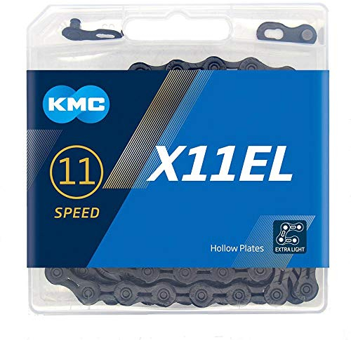 Fahrrad Kette, KMC Fahrradkette, X11EL Blacktech, 1/2 x 11/128,118 Glieder, 11-fach, kompatibel mit Shimano / Sram / Campagnolo, schwarz
