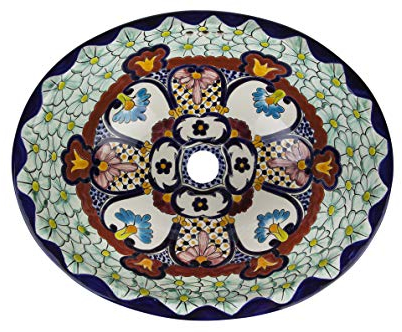 Juanetta - Kleines buntes Waschbecken, Mexikanische Oval Einbauwaschbecken | Klein Keramik Talavera Waschbecken aus Mexiko | Ideal fur Badezimmer, wc, Gästebadezimmer