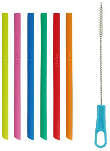 WOVTE 6-Pack Thin Short Size BPA Free Reusable Toddlers&Kids Silicone Straws with 1 Cleaning Brush for 10 oz RTIC Lowball Tumbler, The First Years Take & Toss Spill Proof Straw Cup