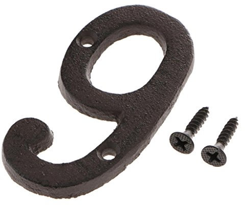 LOVIVER Placa de Signo de Número 0 a 9 Hecho de Hierro con Tornillos de Ensamblaje Decoración para Puerta Pared Jardín - Número 9