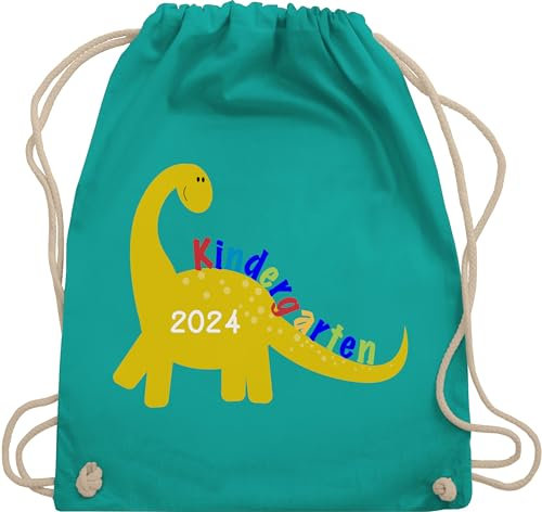 Turnbeutel Rucksack - Hallo - Taschen - Kindergarten 2025 -Dino - Unisize - Türkis - rucksäcke junge sport wechselsachen tasche kita kindergartenkind dino beutel sporttasche jungen