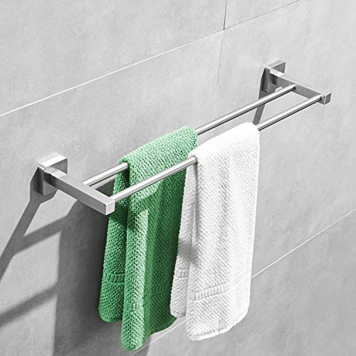 Leekayer Porte-Serviettes Double Rail Finition Nickel brossé Accessoires de Salle de Bain Cuisine Acier Inoxydable Base carrée Style Moderne 40 cm