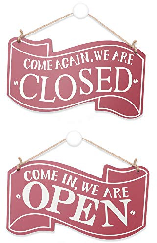 Open Closed Sign, Wooden Hanging Shop Sign Vintage Restaurant Decoration Double Sided Open and Closed
