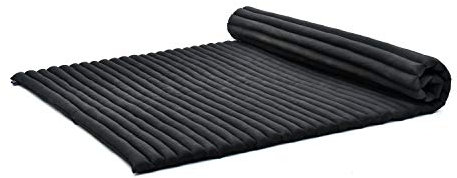 Leewadee Faltbare Bodenmatratze - Japanischer Rollbarer Futon - Tatami Faltmatte - Gästebett - Camping Matratze - Thai Massage Matte, Kapok Füllung, 190 x 145 cm, Schwarz
