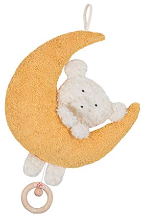 Efie Bio - Spieluhr Teddy auf Mond, kontrolliert biologischer Anbau (organic), Made in Germany, GOTS zertifiziert, nachhaltig, Melodie Brahms (Guten Abend, gute Nacht)