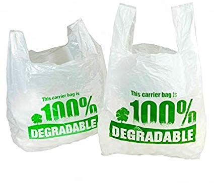 100% Degradable White Vest Carrier Bags 11 x 17 x 21 Large Eco Friendly Plastic Bags Shopping Bags (200)