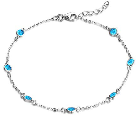 JO WISDOM Damen Armband Bead Silber 925 mit AAA Zirkonia März Geburtsstein Aquamarin Farbe Fußkettchen
