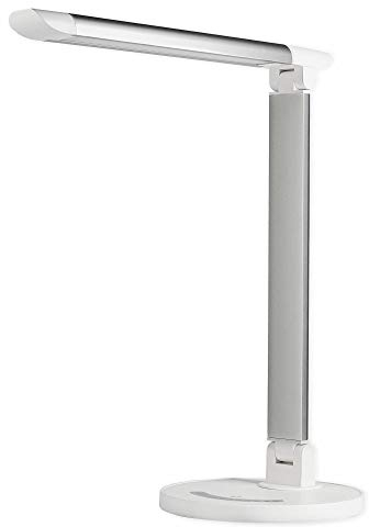 LED Schreibtischlampe weiß dimmbar mit Touch-Funktion - Tischeuchte schwenkbar 5 Lichtfarben einstellbar fürs Büro und Schreibtisch Memory-Funktion - USB-Anschluss zum Laden, Leselampe Touchlampe