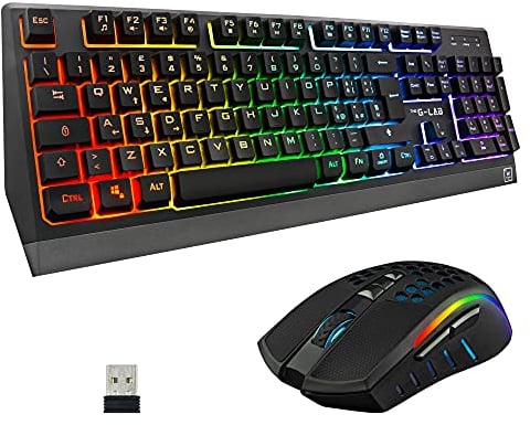 THE G-LAB Combo Tungsten - Kabellose Gaming-Tastatur mit Hintergrundbeleuchtung - Italienisch + 2400 DPI Maus für PC/PS4/PS5/Xbox One/Xbox X-Serie X/S