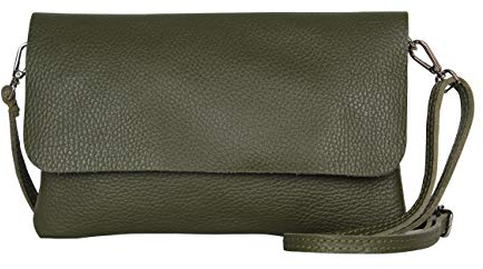 AmbraModa GLX11 - Crossbodytas, Clutch, telefoontas van echt leer met afneembaar en verstelbare schouderriem, passend voor mobiele telefoons en tablets tot 7 inch (Olivgrün)