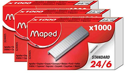 Maped Heftklammern, 24/6, verzinkt, 3 Packungen mit je 1000 Stück
