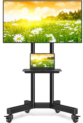 Mobile TV Stand with Wheels for 32-75 Inch LCD LED 4K Flat Screens with Wheels - Height Adjustable TV Cart Rolling TV Stand with Laptop Shelf, Outdoor TV Stand - Max VESA 600x400, Black