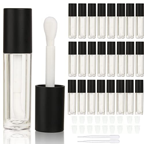 COSIDEA 24 pcs Empty 5ml big brush lip gloss tube black round lipgloss tubes container with big doe foot wand cosmetic packing containers