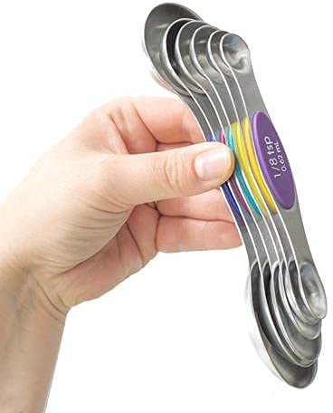 Little Lotus Magnetic Ingredient Measuring Spoons Set Stackable Baking Cooking Measuring Dry Liquid Stainless Steel Two Sided Dual Teaspoons Tablespoons Set of 6