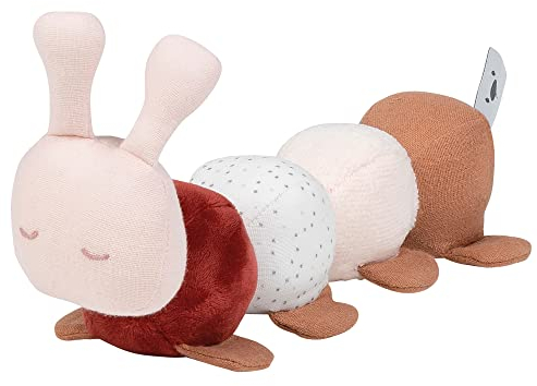 Nattou Aktiv-Kuscheltier aus Baumwolle und Polyester, Kuscheltier-Raupe mit Rassel und Quietsche, Für Neugeborene und Frühchen, 26 cm, Lapidou, Rot