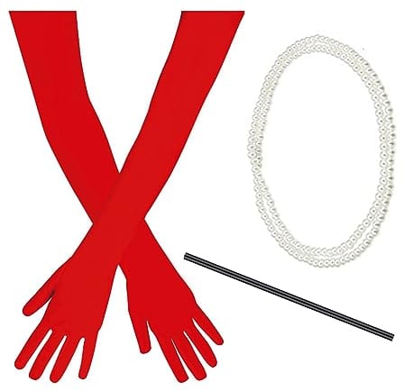 TANTAKO Lange rote Handschuhe Kostüm Set Kostüm Halter Perlenperlen 1920er Jahre Zubehör (Rot)