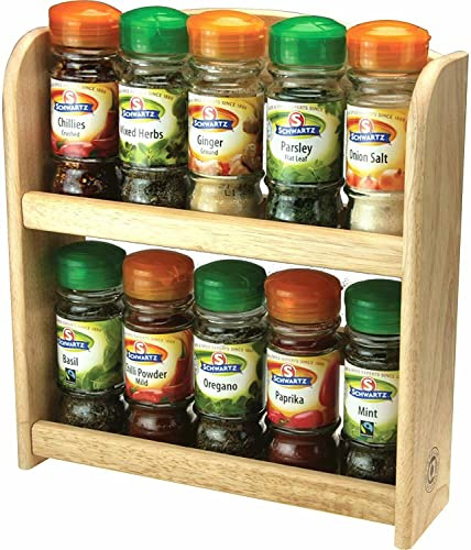 Optimal Products 2 & 3 Tier Bamboo Wood Kitchen Wall Mounted Spice Jars Herbs Rack Holder Stand For Home and Kitchen Storage (2 Tier Bamboo)