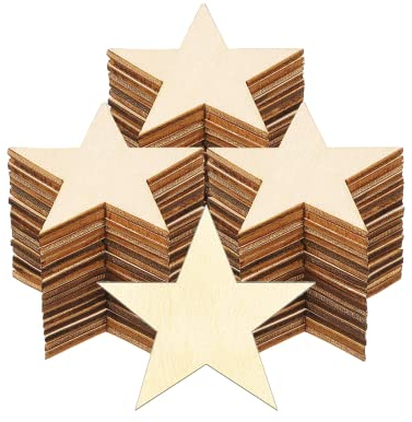 Hion Holzsterne 120 Stück 5cm Unfertige Weihnachts-Rohlinge, Holzausschnitte Ornamente für Bastelprojekte, Weihnachtsfeier & Hochzeitsdekoration