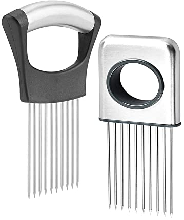 Chillers 2er Pack Allesschneider Assistent Zwiebel Zitronenschneider Kartoffel Tomate Käseschneider Edelstahl Gemüseschneidewerkzeug Fleischhalter Küche Fingerschutz Küchenschäler Gadgets