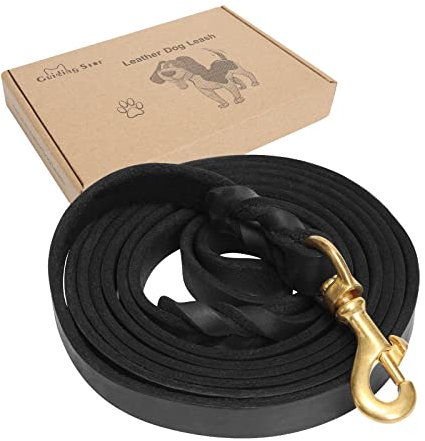 Guiding Star Leder-Hundeleine, 3 m, strapazierfähig, geflochtenes Leder, für Hundetraining, Spazierengehen, Laufen, weiche, langlebige, mittelgroße und kleine Hunde, Schwarz