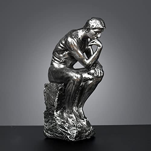 25,4 cm Kunstharz The Thinker Statue Thinking Man Skulpturen Sammelfigur Heimdekoration Wohnzimmer Dekoration (Silber)