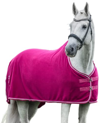 EQUILYX® Abschwitzdecke Pferd [perfekte Passform] Fleecedecke Stalldecke Transportdecke wärmend feuchtigkeitsabsorbierend atmungsaktiv (Fuchsia, 125)