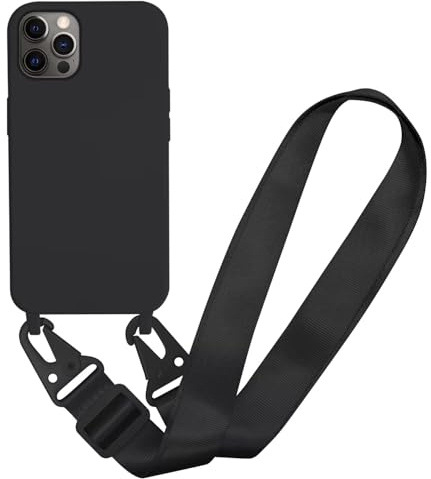 MBSLFY Case Compatible with iPhone 11 Pro Max, Liquid Silicone Protective Phone Case with Strap Adjustable Neck Cord Necklace Soft Cover for iPhone 11 Pro Max, Black