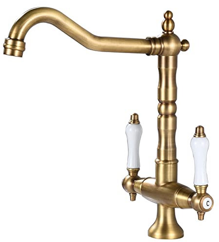 Grifo de cocina de cobre, lavabo frío y caliente, lavabo, mueble de baño, grifo de lavabo, antiguo