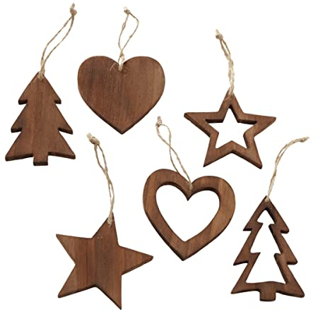 6 STK Weihnachtlichter Baumschmuck 12cm Filz Hänger Sterne Herzen Bäume b215 Weihnachten Christbaumschmuck Naturdeko Lebkuchenmann Haus Stern Herz braun Dunkelbraun Anhänger