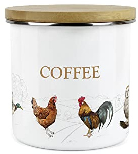 Purely Home Country Farm Coffee Canister - White Metal Enamel Kitchen Food Storage Container