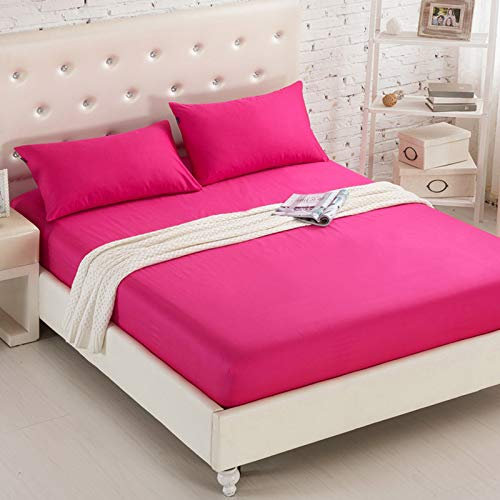 FCLDESHOP With Elastic Band mattress covers,Solid Color Chemical Fiber Box Spring Mattress Protector, Hotel Homestay Brushed Non-Slip Bed Sheet Mattress Topper,rose Pink,Queen 152 * 203cm+46cm (3pcs)