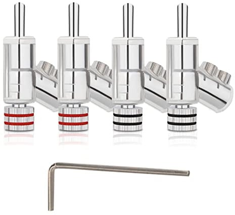 YuanYong Audiophile Bananenstecker Rhodiniert Doppelte Schraubensicherung für Lautsprecherkabel 8AWG-15AWG,Wandplatten,Heimkino,Videoempfänge mit 8 Steckern/1 L-förmigen Sechskantschlüssel(4 Stück)