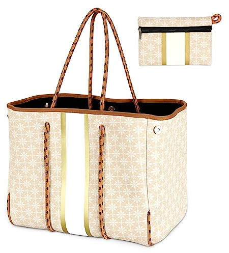 NIDOOT Neopren-Tragetasche für Frauen, Strandtaschen für Frauen, Neoprentasche, große Strandtasche, Arbeiten, Reisen, Fitnessstudio, Pool-Handtaschen, aprikose, Large, Strand-Stil