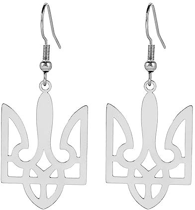 Ukrainische Symbol Ohrringe für Frauen Edelstahl Ukraine Wappen Dreizack Ohrringe ukrainischen Schmuck inspiriert Geschenke (Silber)