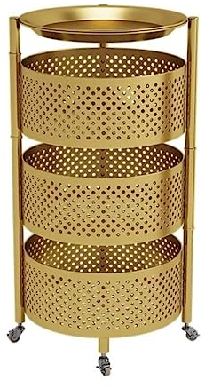 Küchenwagen Servierwagen Rollwagen Runder Rotierender Rollwagen Mit Rädern, Metallwagen, Küchenlagerregal, Rollwagen Für Gemüse Und Obst Regalwagen Aufbewahrungswagen Küchenrollwagen ( Color : Gold ,