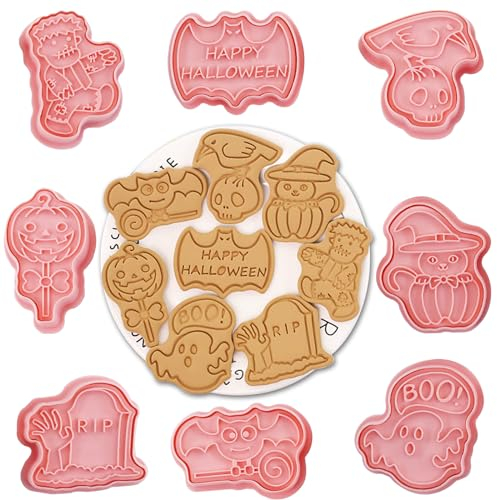 Halloween Ausstechfomen, 8 Stück Halloween Keksausstecher Backset zum, 3D Plätzchen Fondant Ausstechformen, Ausstecher Cookie, Keksausstecher Plastik für Kinder Kekse Backen Küche Zubehör