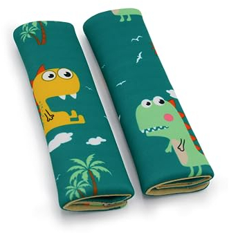 KOBOKO Gurtpolster Kinder, 2 Stück Gurtschoner Kinder auto,Gurtpolster auto,Cartoon-bedruckte Schulterpolster. Weiche und Bequeme Auto-Schulterpolster(Dinosaurier)