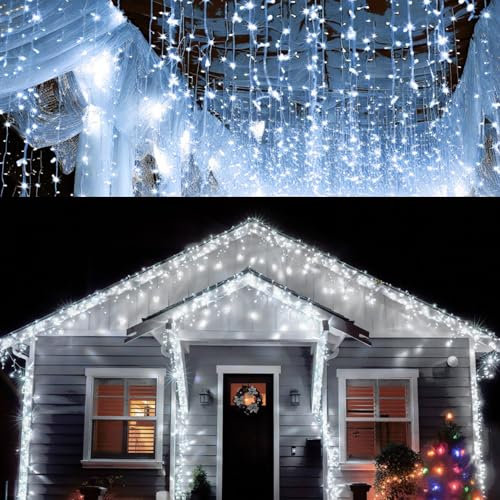 Jopassy Eisregen lichterkette außen 15m 600 leds lichterketten mit Stecker fairy lights aussen/innen für Party Garten Weihnachten Hochzeit Beleuchtung Zimmer Deko Kaltweiß