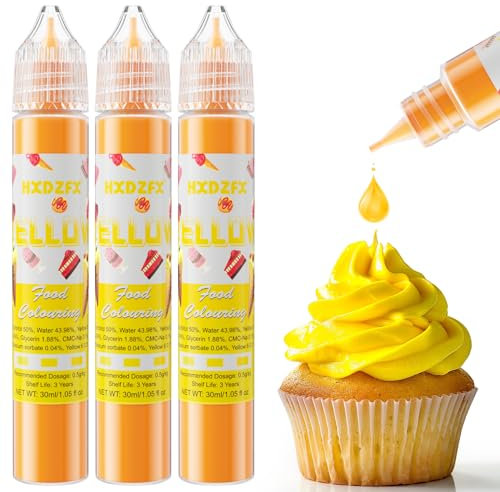 Yellow Food Colouring - 30ml×3 Bottles Concentrated Food Colouring Liquid for Baking, Cake Decorating, Candy, Macaron, Icing and Cooking - Neon Food Dye for Slime Making and DIY Crafts