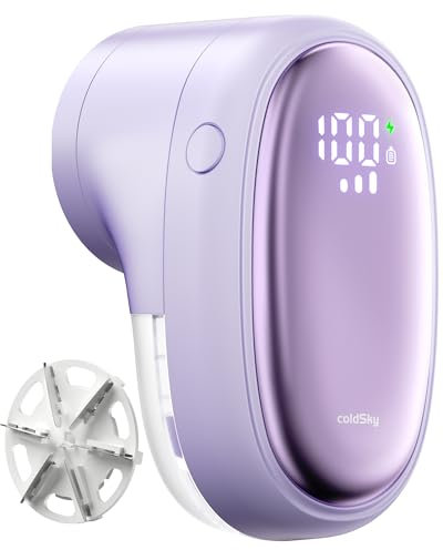 coldSky Fabric Shaver 1200mAh 𝗥𝗲𝗰𝗵𝗮𝗿𝗴𝗲𝗮𝗯𝗹𝗲 Lint Remover Portable Sweater Shaver with 𝟯 𝗦𝗽𝗲𝗲𝗱𝘀, LED Digital Display, Stainless Steel 6-Leaf Blades, Remove Fuzz, Lint, Bobbles, Purple
