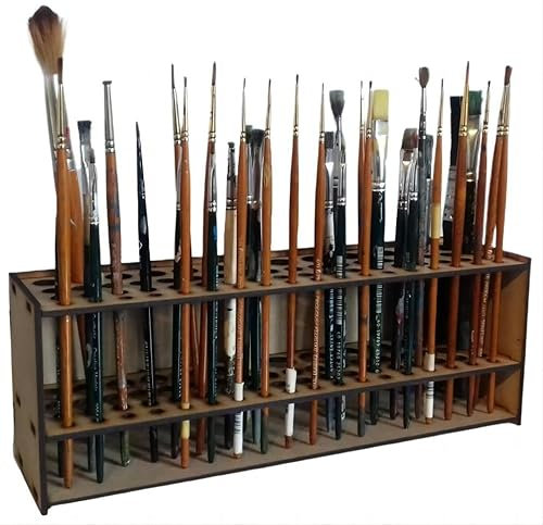 MASINIES Wooden Paint Brush Holder Stand Paint Brush Organizer, Handmade Paint Brush Storage Display Stand 67 Holes Wooden Painting Station For Arts Home