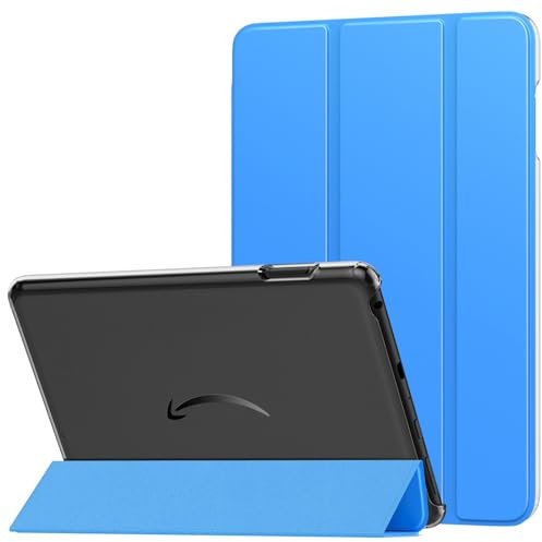 MoKo Case Fits Amazon Kindle Fire HD 8 & 8 Plus Tablet(12/10th Gen, 2024/2022/2020 Release) 8, PU Leather Trifold Stand Cover with Translucent Frosted Backshell with Auto Wake/Sleep, Blue Wave