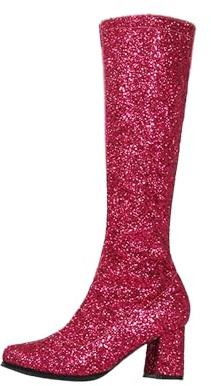 BloomFashion® Women’s 1960’s 70’s Fancy Dress Party GOGO Boots – Ladies Retro Knee-High Long Heel Sparkly Glitter Go Go Boots Shoes With Side Zip Closure (Fuchsia Glitter, 8Uk)