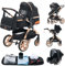 YAZOCO kinderwagen 3 in 1, Zusammenklappbar kinderwagen mit Wickeltasche,Komplettset Becherhalter,Moskitonetz, Fußabdeckung,Sitzzubehör (5 schwarz)