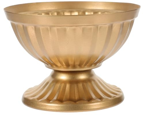 Supvox Dekorative Goldene Vase Urne Eisenurne Blumentopf Bauernhaus Metalleimer Vintage-Stil Gartenurne Pflanzgefäß Sockel Blumenstraußhalter Trophäenvase Mit Fuß Für Den Hochzeitstisch